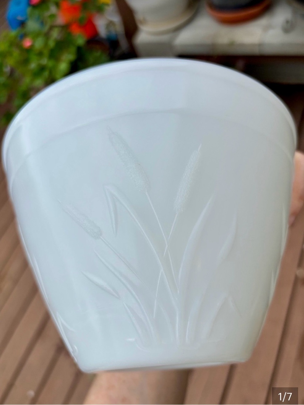 Anchor Hocking white Milk Glass bowl 7 1/2 inch cattails cat tail opaque vintage